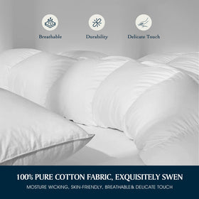 Serta comforter stitching close-up highlights end-to-end box construction for even warmth.