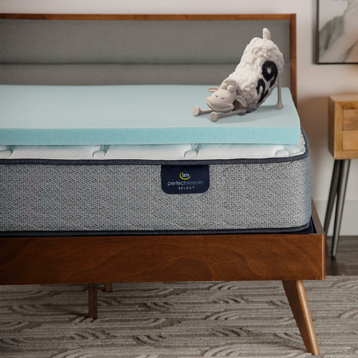 Serta ThermaGel cooling topper on a queen bed for cooler sleep