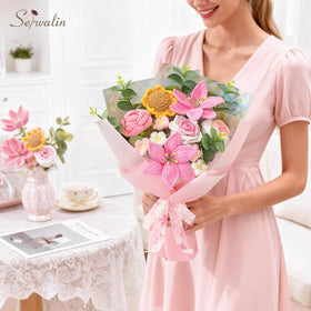 Serwalin crochet flower bouquet eucalyptus accents add natural charm to living rooms.