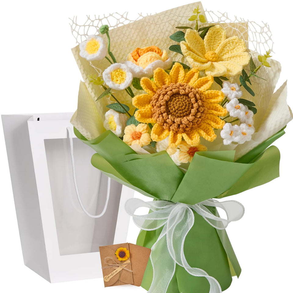 Serwalin crochet flower bouquet in yellow, a lasting centerpiece for home decor