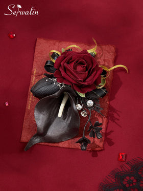 Serwalin elegant corsage on model complements formal dresses and suits.