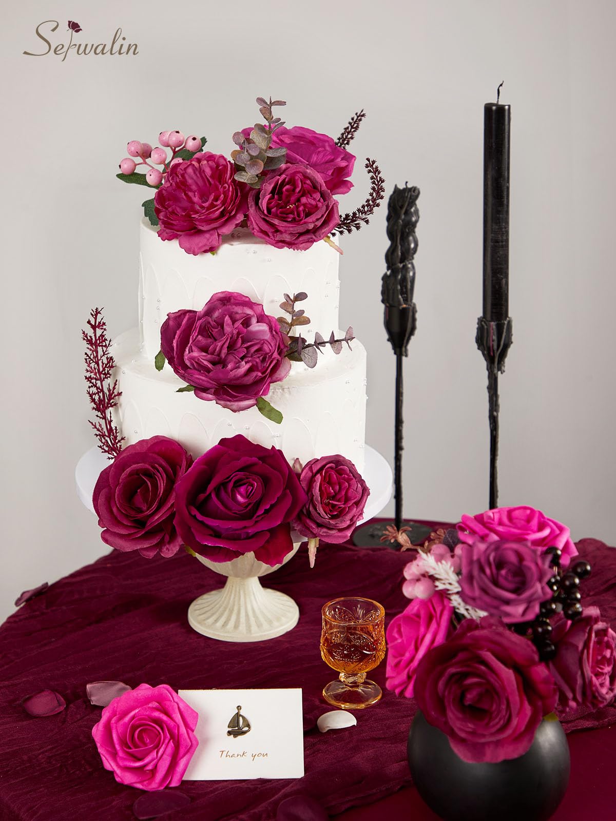 Serwalin hot pink flowers bring playful pops to cake toppers and décor
