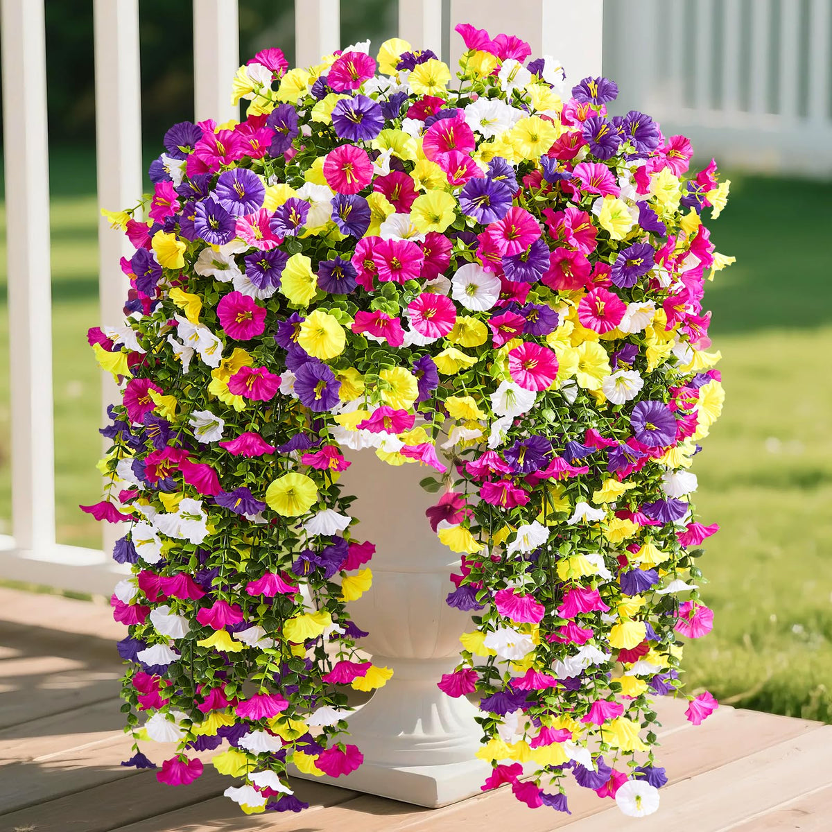 Serwalin morning glory artificial hanging flowers for outdoors, UV resistant and vibrant.