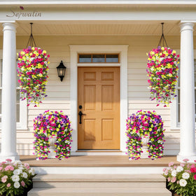 Serwalin morning glory outdoor hanging flowers, full blooms and lush greenery for balcony styling.