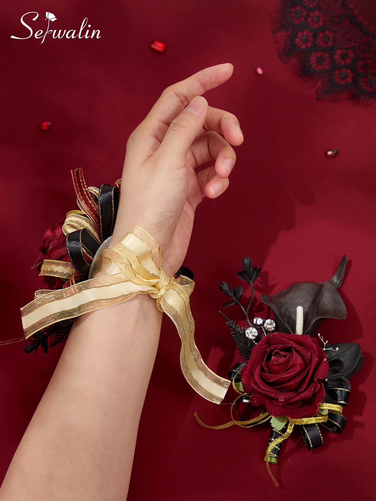 Serwalin ribbon detail black and gold adds a luxurious touch.