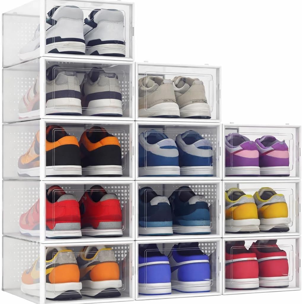 Seseno 12-pack shoe organizer stacks neatly for a clutter-free closet.