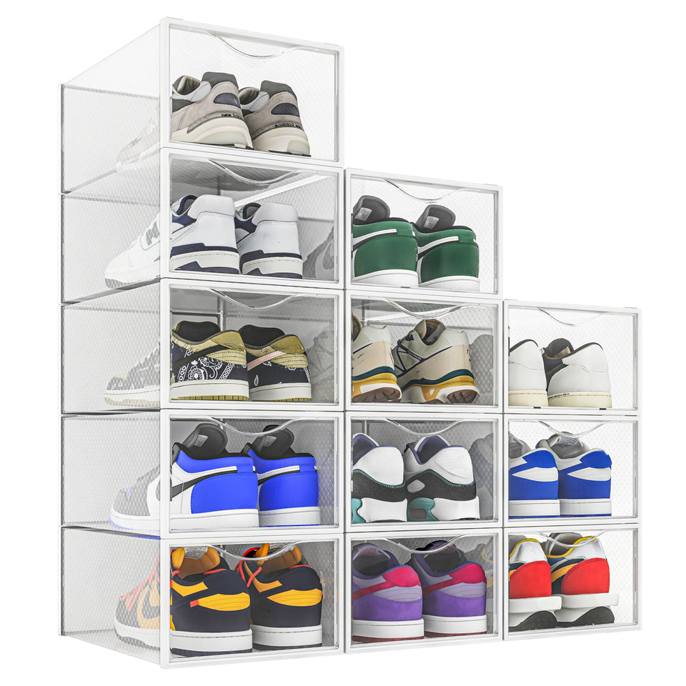 Seseno 12-pack shoe storage bin with clear view for quick selection.