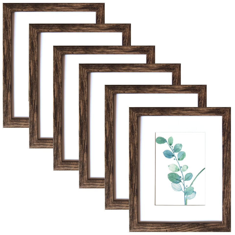 SESEAT 8x10 rustic brown MDF frame pack of six for wall or tabletop display.