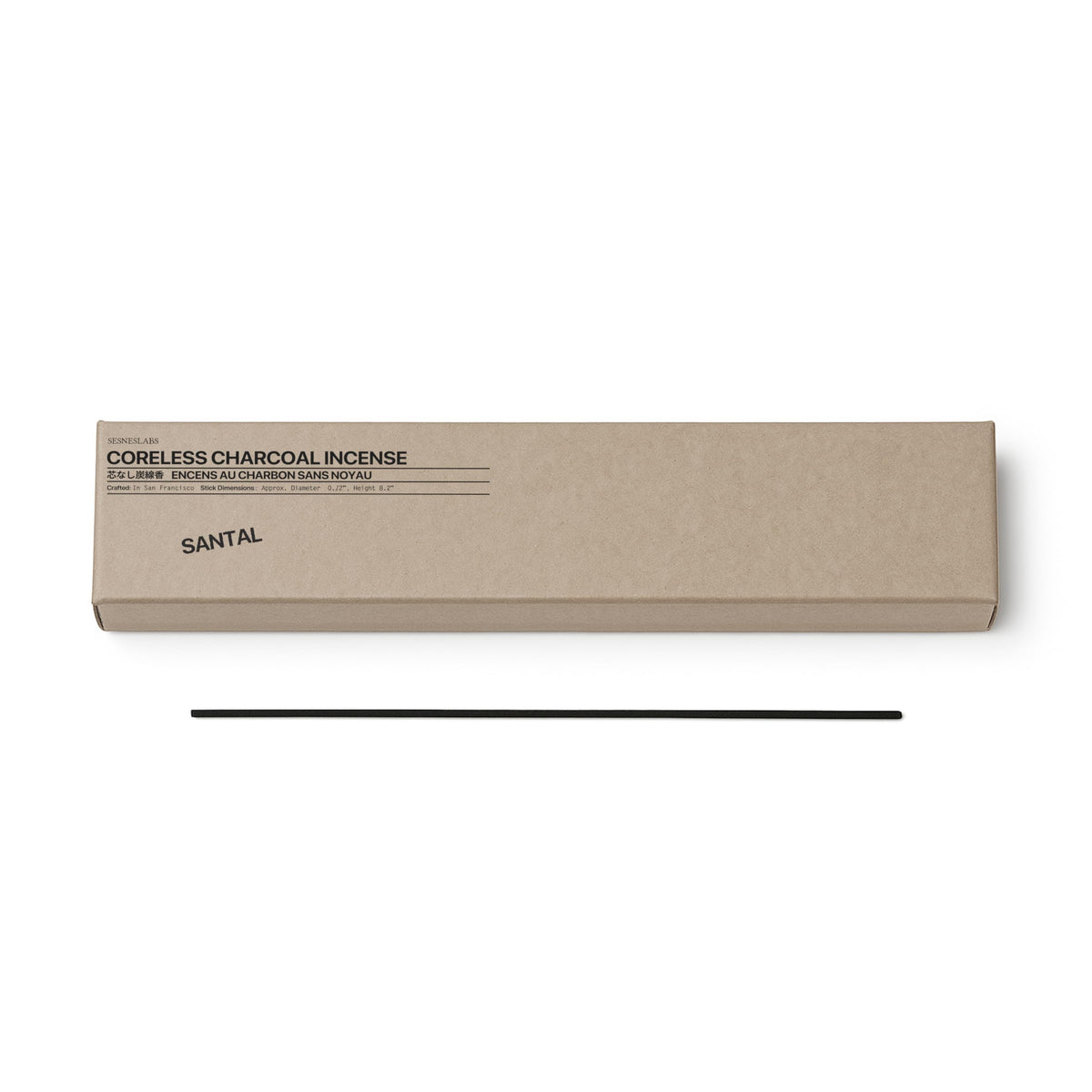 sesneslabs Santal Coreless Incense Sticks package front view, premium niche scent display