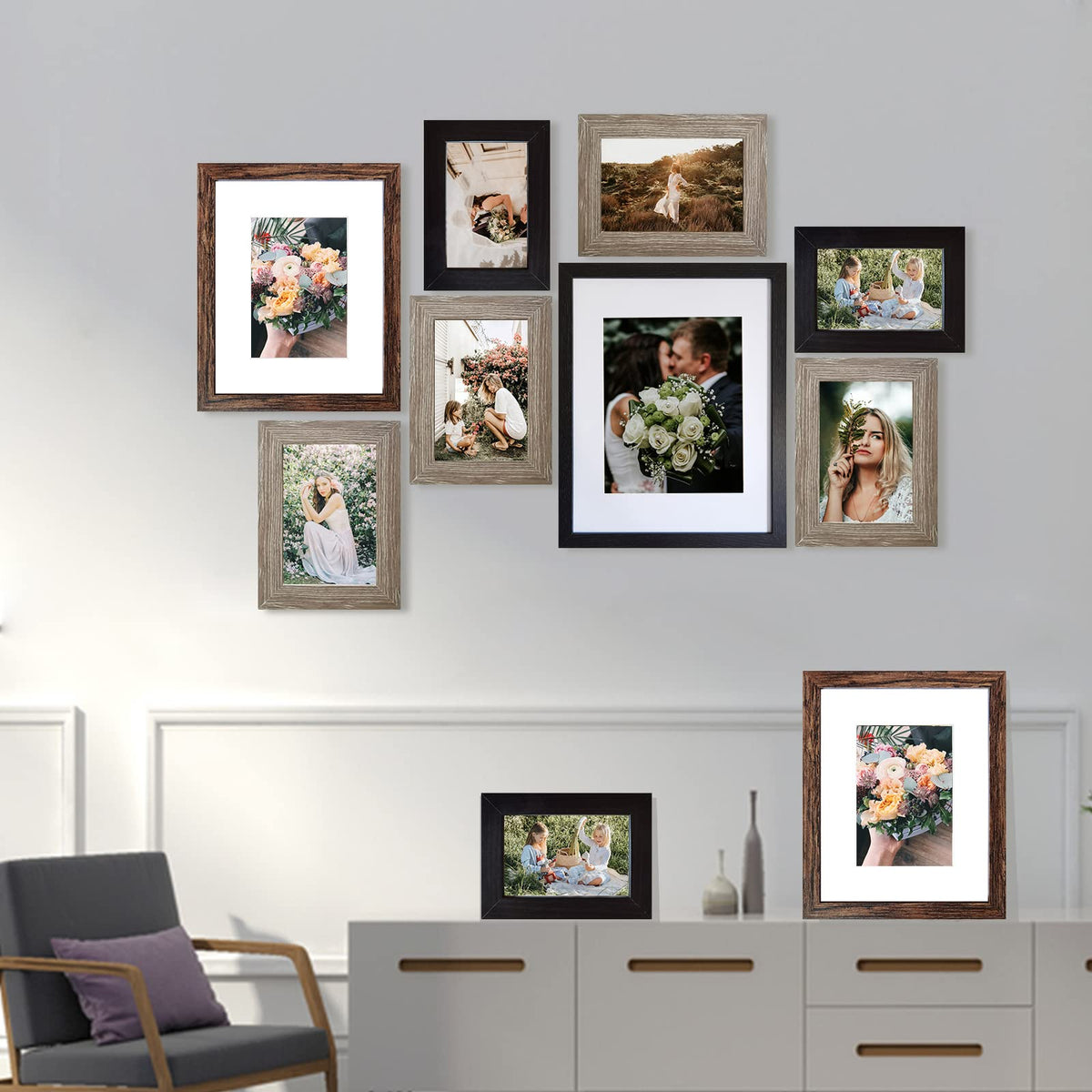SESEAT wood grain brown 8x10 frame with mat ideal for cherished memories.