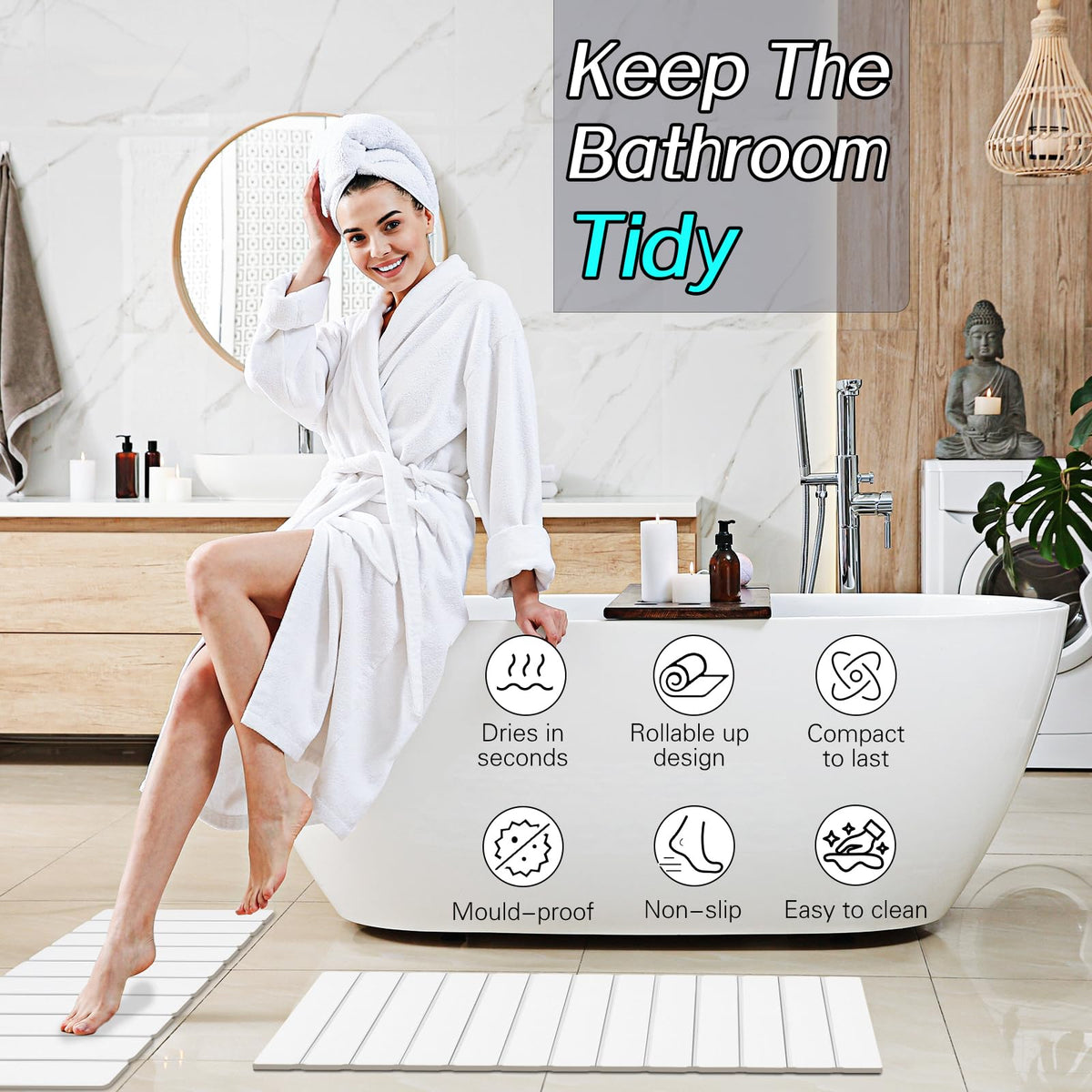 Setguopal diatomite absorbent bath mat white demonstrating moisture pull