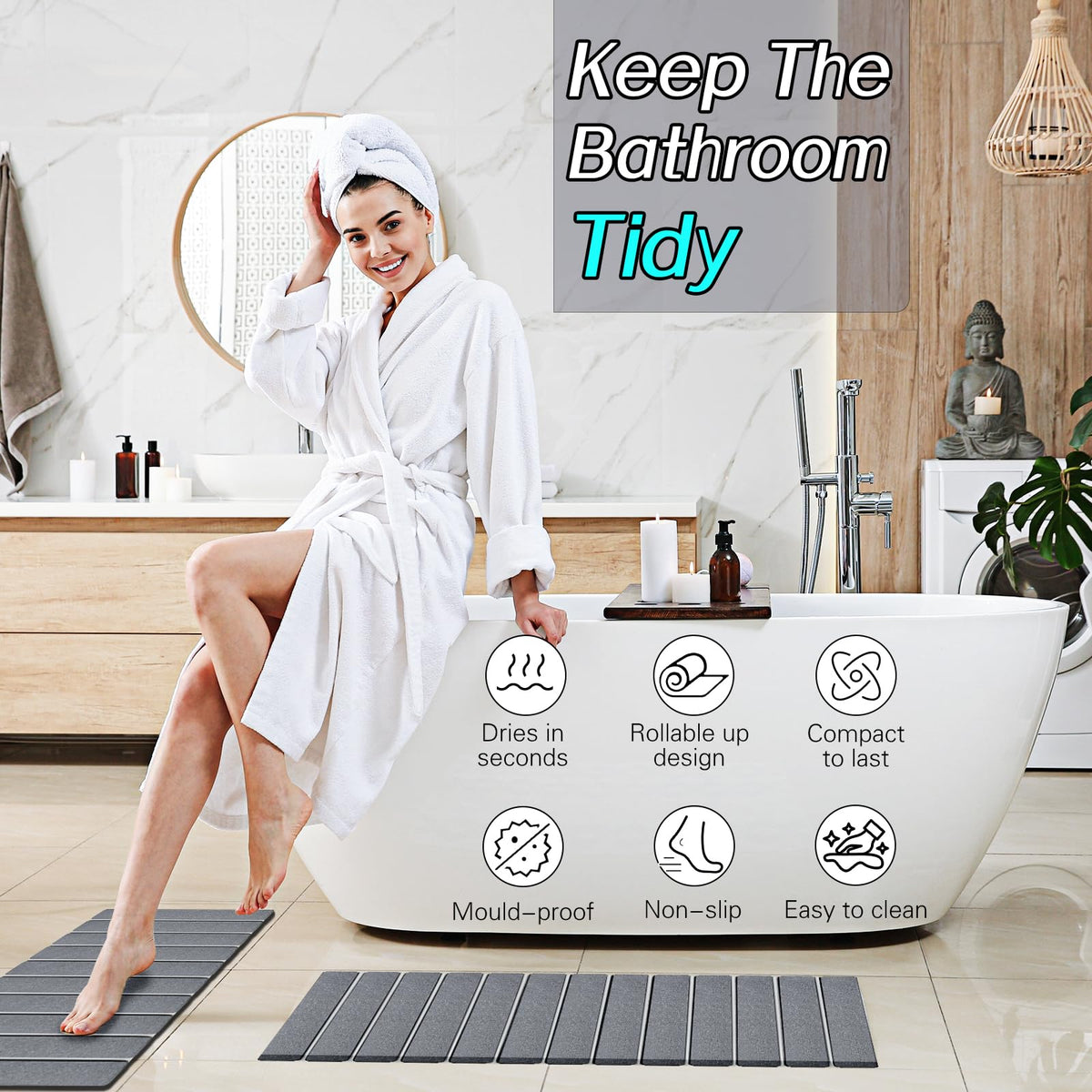 Setguopal diatomite absorbent bath mats provide fast moisture wicking underfoot.