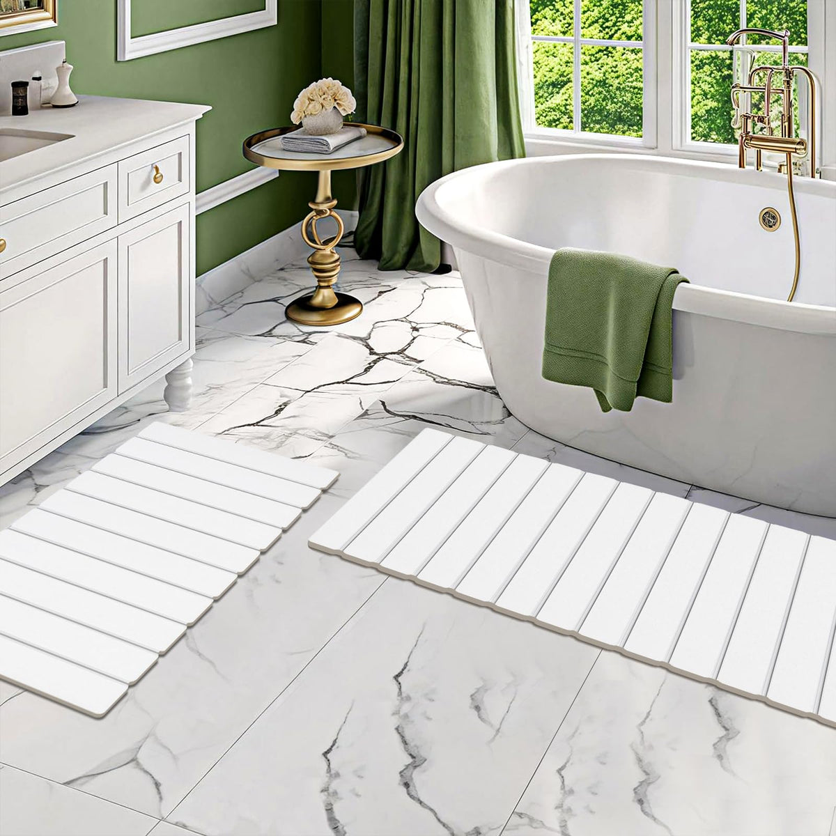 Setguopal foldable stone bath mat white with easy storage and quick drying benefits