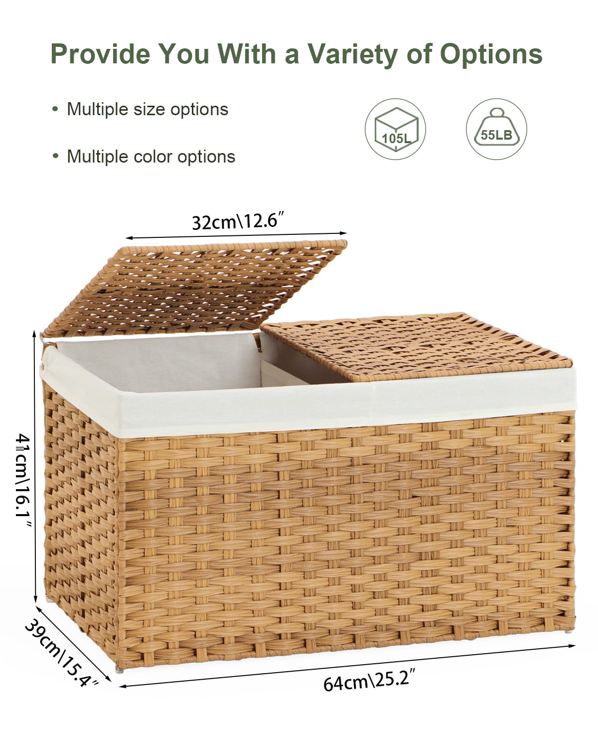 SETVSON woven storage box dimensions 25.2 by 15.4 by 16.1 inches for deep storage.