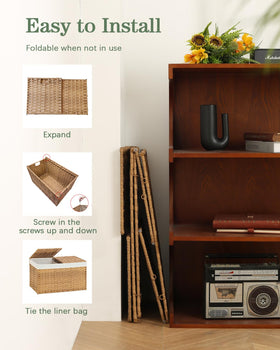 SETVSON easy assembly wicker basket fits into closets and bedrooms.