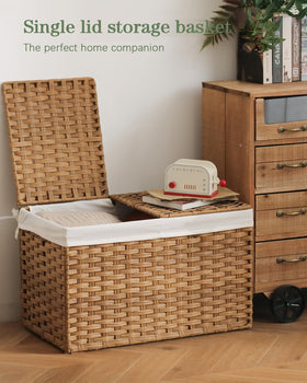 SETVSON storage basket with lid closed, concealing clutter with a clean natural look.