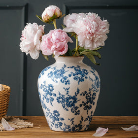 SEUYUCL blue and white vase with crackled glaze for rustic centerpieces.