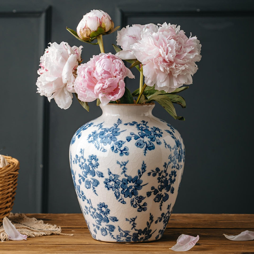 SEUYUCL blue and white vase with crackled glaze for rustic centerpieces.