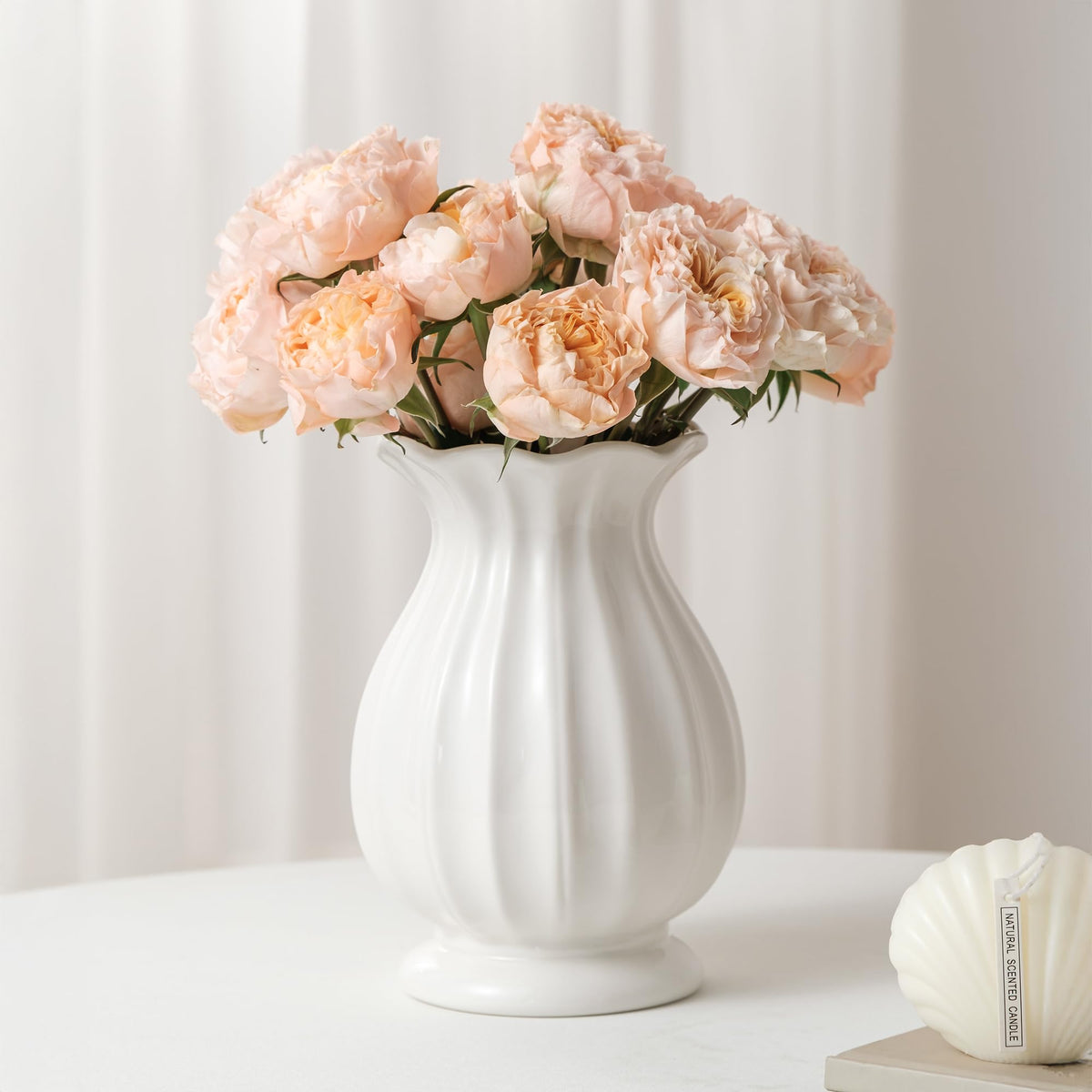SEUYUCL white ceramic vase with 7.8-inch height for elegant bouquet accents