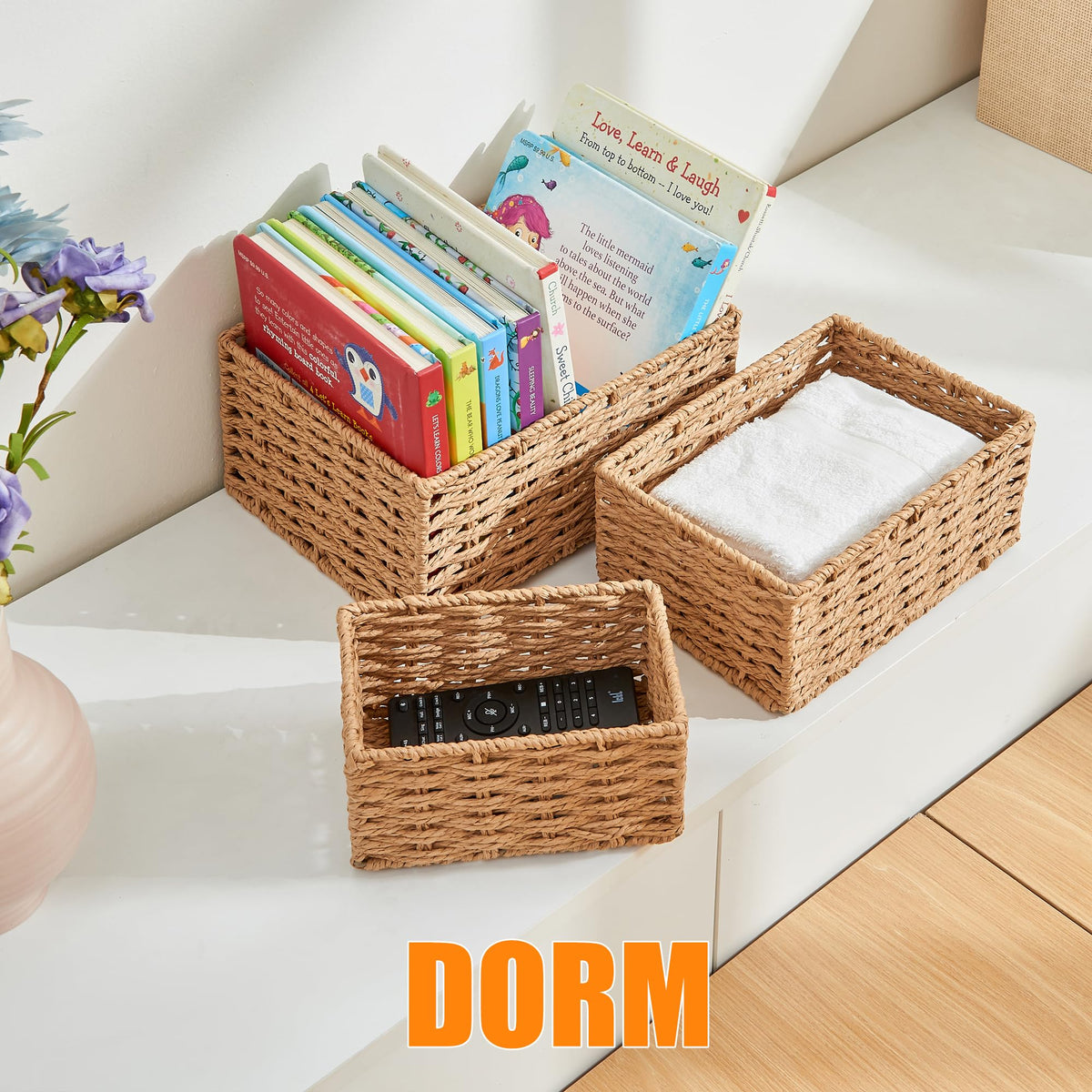 SEVDIZON bathroom-friendly towel basket keeps essentials tidy.
