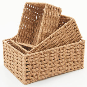 SEVDIZON three-piece wicker basket set for organized home storage.