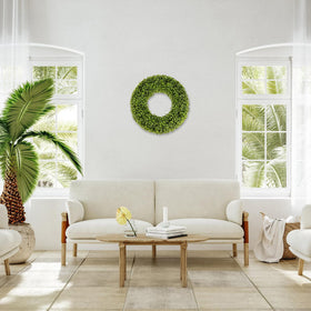SEVENLOVE Boxwood Wreath suitable for indoor-outdoor use, versatile display options.