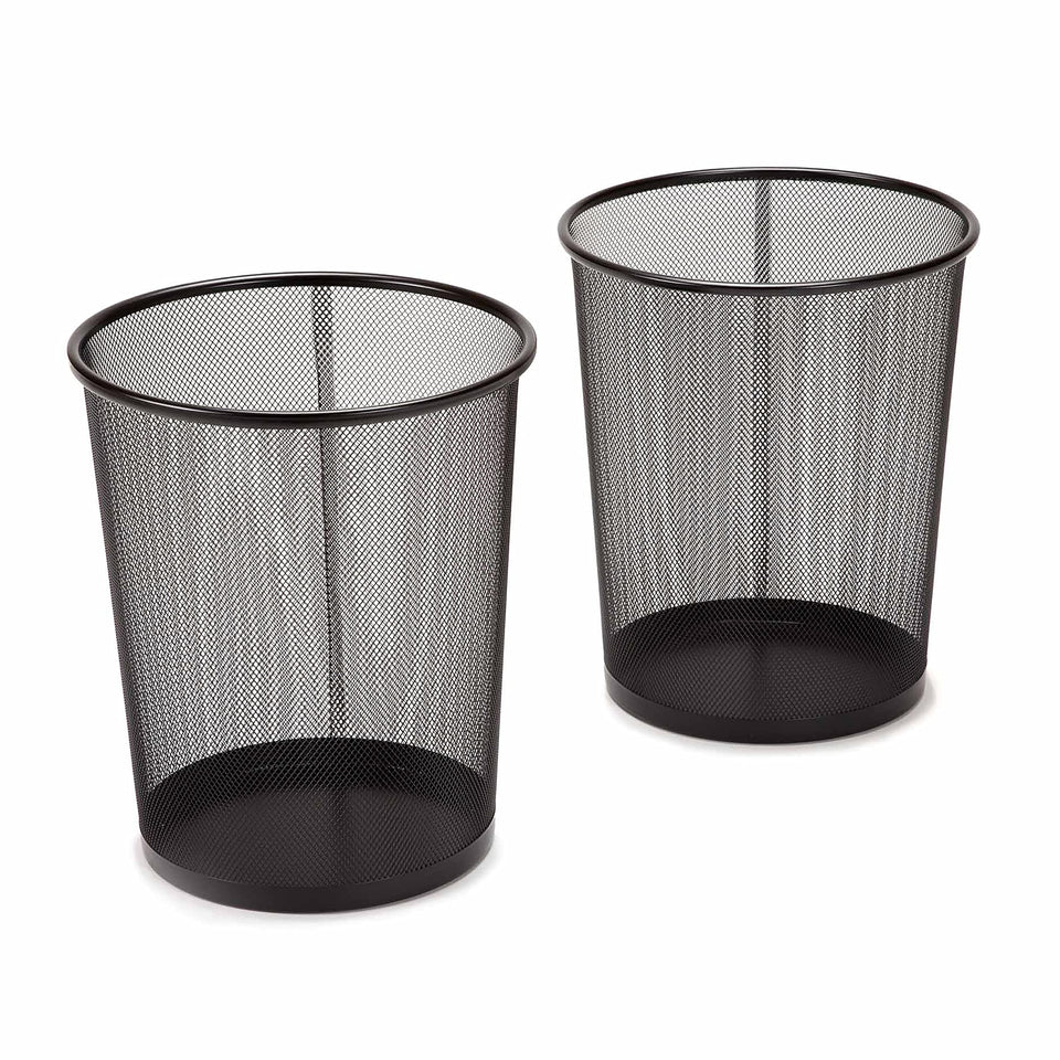 Seville Classics 2-pack steel mesh round trashbasket with 6-gallon capacity, ideal for home or office.