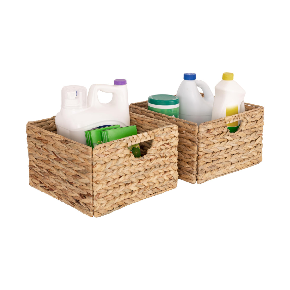 Seville Classics collapsible woven bin demonstrated for compact storage when not in use.