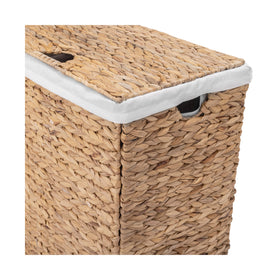 Side-view of hamper with cut-out carrying handles for easy transport.