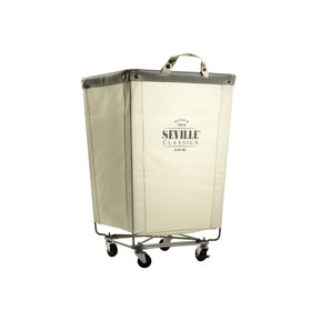 Seville Classics laundry-hamper-cart wheels highlight easy transport and cleanup.