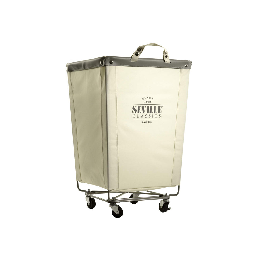 Seville Classics laundry-hamper-cart wheels highlight easy transport and cleanup.