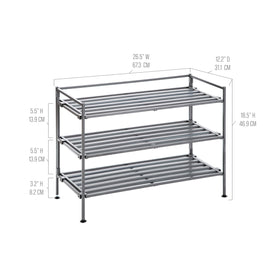 Seville Classics provides 3.25 inches clearance beneath the bottom shelf for low-profile footwear.