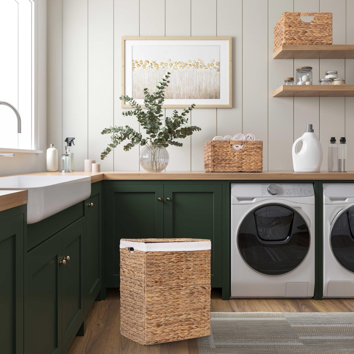 Seville Classics natural finish laundry bin blends with any room decor.