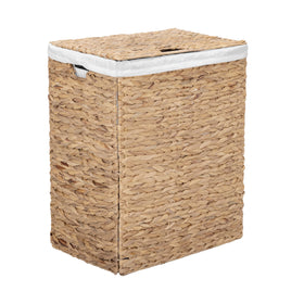 Seville Classics natural hyacinth laundry bin with lid, stylish concealed storage.