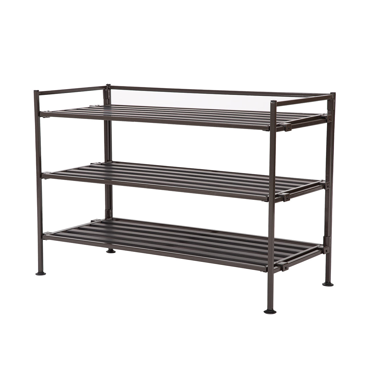 Resin slats provide stable, ventilated shelf support.
