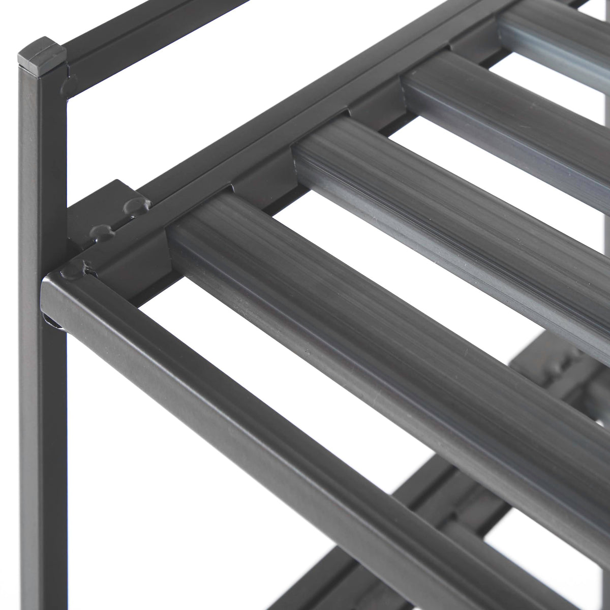Seville Classics Resin slats provide sturdy shelves for sneakers and boots.