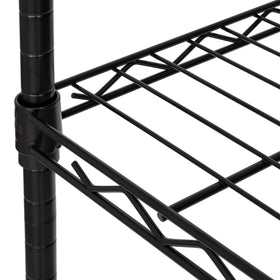 Seville Classics black finish shelving resists corrosion in dry storage spaces.