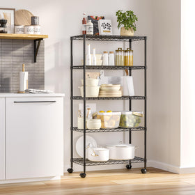 Seville Classics leveling feet stabilize shelving on uneven floors for steady placement.