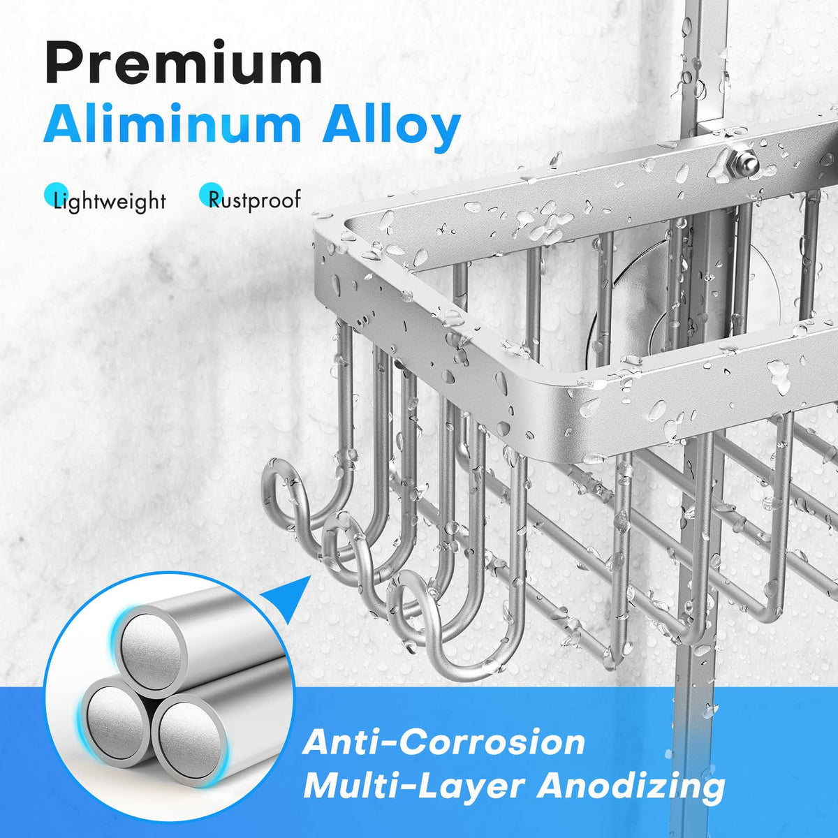 Sewulidon adjustable-height organizer fits varied shower bottle sizes.