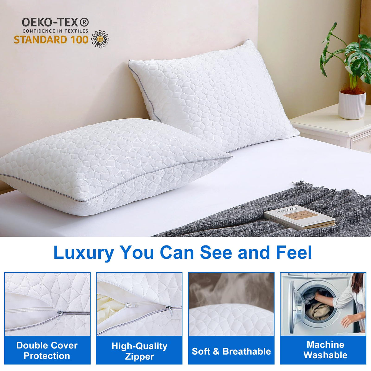 Seyfote queen-size 2-pack on bed setup, ready for shared sleep.