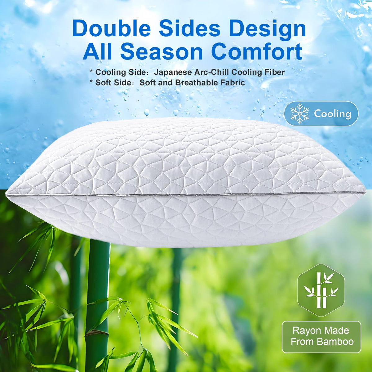 Seyfote cooling pillow soft side close-up, bamboo-blend comfort.