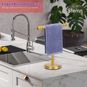 Sfemn Gold towel stand with bamboo ends adds elegant touch to bath décor