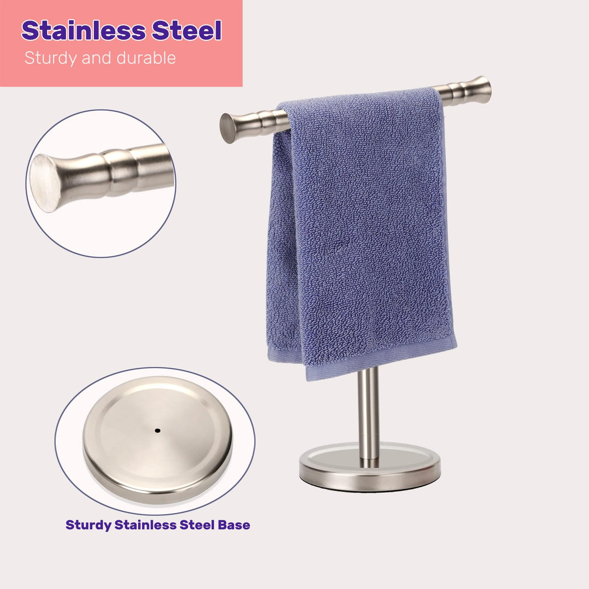 Sfemn weighted-base towel stand adds stability on busy countertops.
