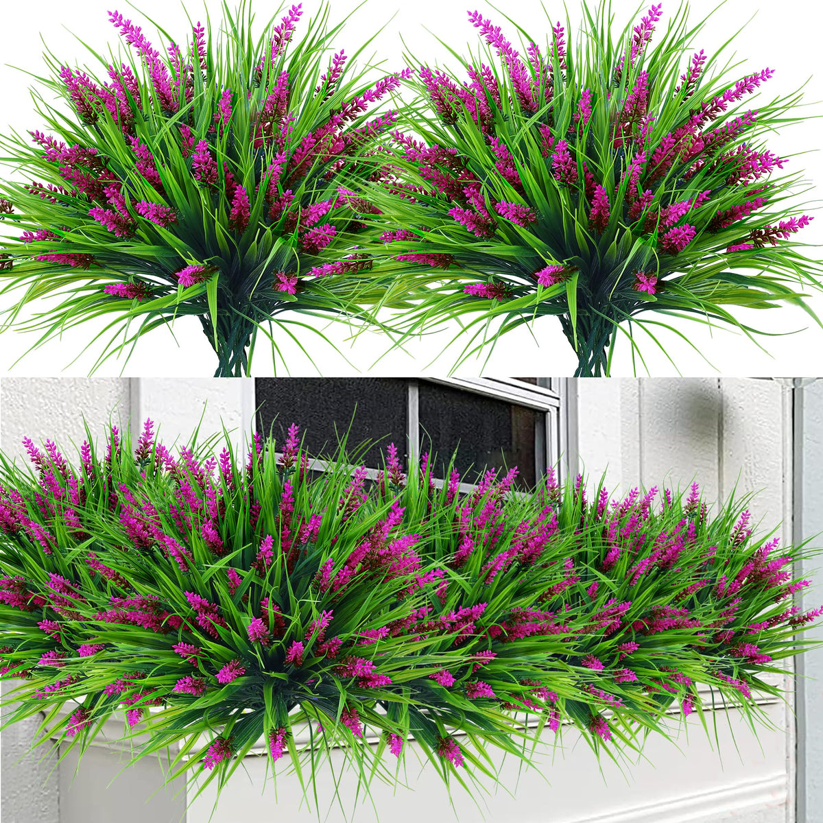 Sggvecsy 24-pack artificial lavender and monkey grass for durable outdoor décor.
