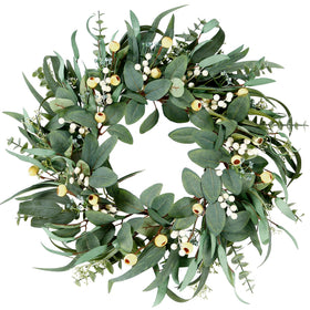 Sggvecsy artificial eucalyptus wreath on front door for year-round decor
