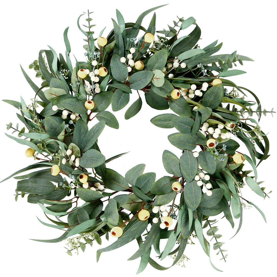 Sggvecsy artificial eucalyptus wreath on front door for year-round decor