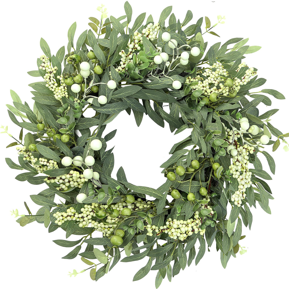 Sggvecsy artificial eucalyptus wreath on front door adds welcoming greenery and curb appeal.