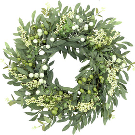 Sggvecsy artificial eucalyptus wreath on front door adds welcoming greenery and curb appeal.