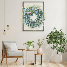 Sggvecsy Blue Daisy Wreath with eucalyptus leaves and lavender accents for natural flair.