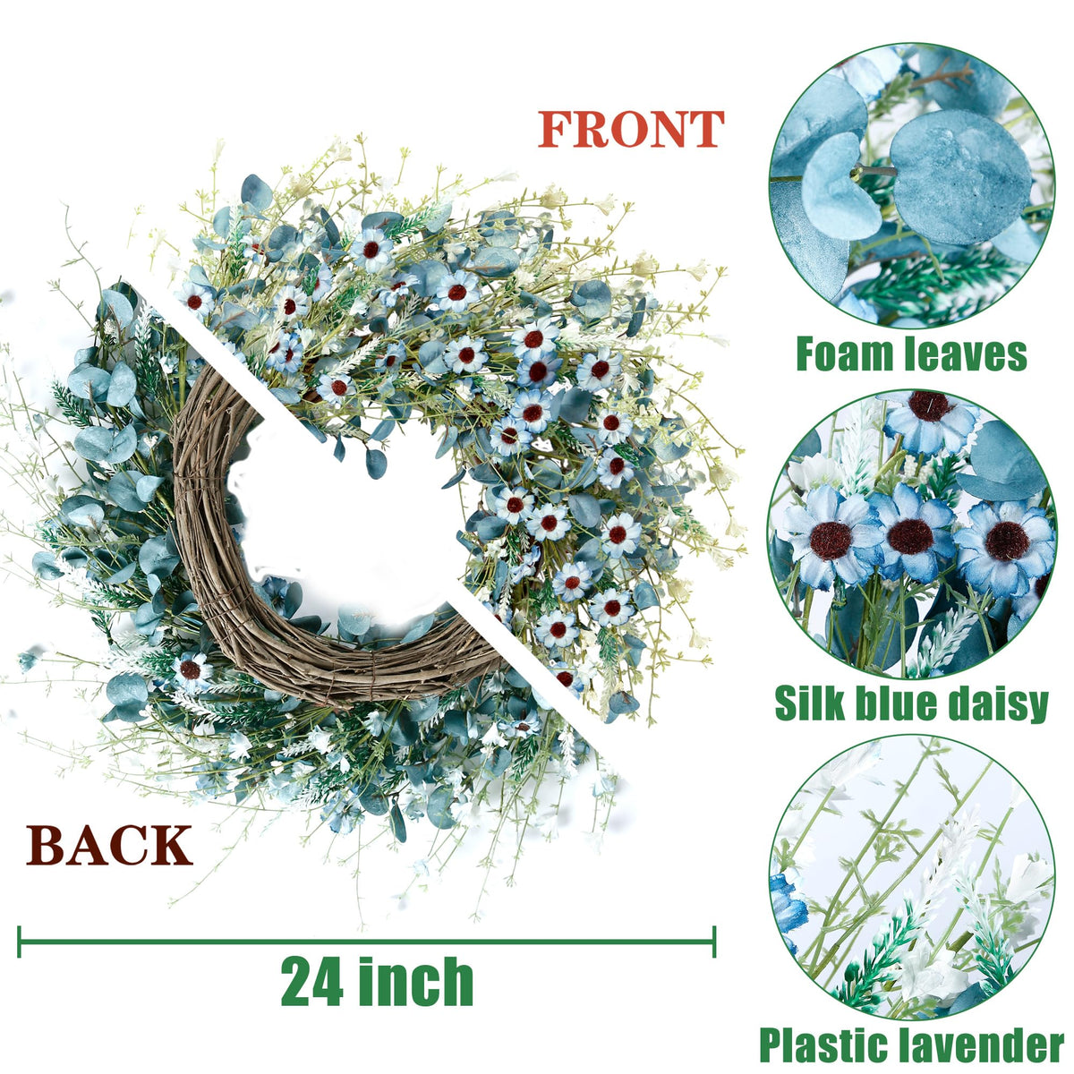 Sggvecsy Blue Daisy Wreath ideal for weddings and farmhouse decor.